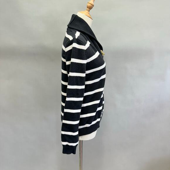 Lauren Ralph Lauren navy & white striped shawl collar sweater size medium - Picture 11 of 15